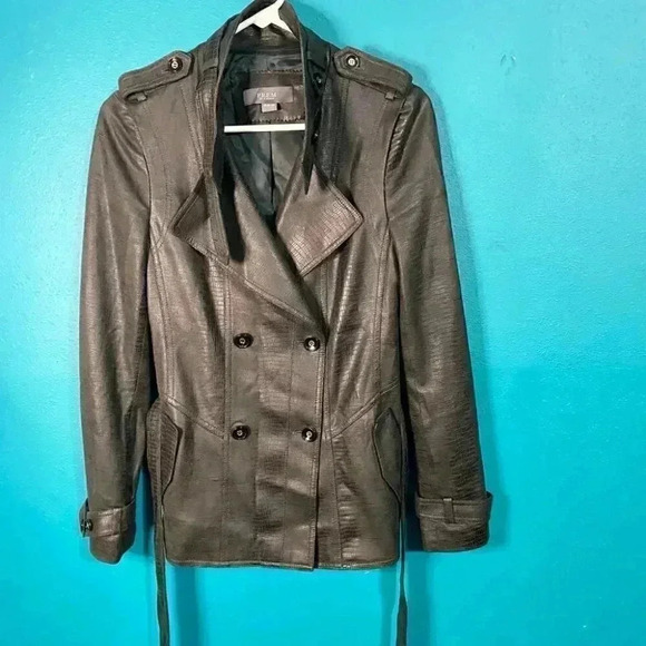 Prem By Michaa Black Crocodile Trench Jacket - Picture 2 of 7